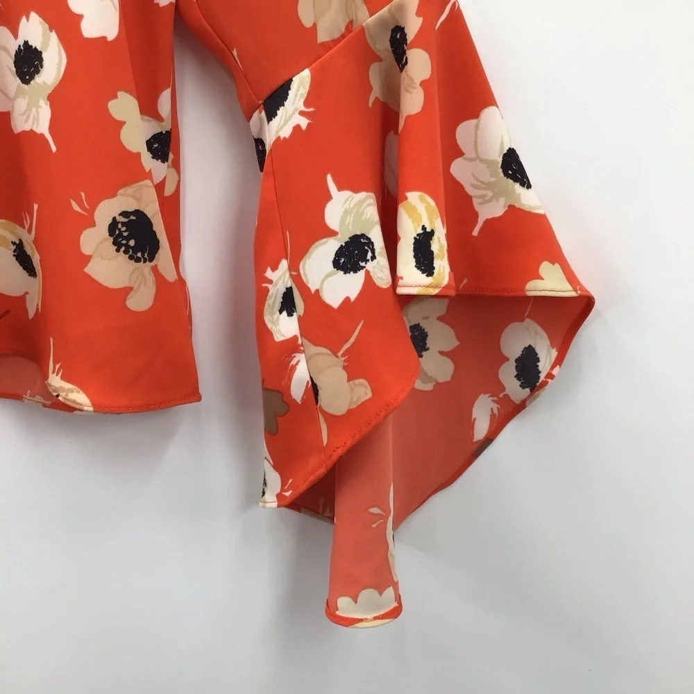 Carmen Marc Valvo Orange Floral Blouse - Picture 5 of 9